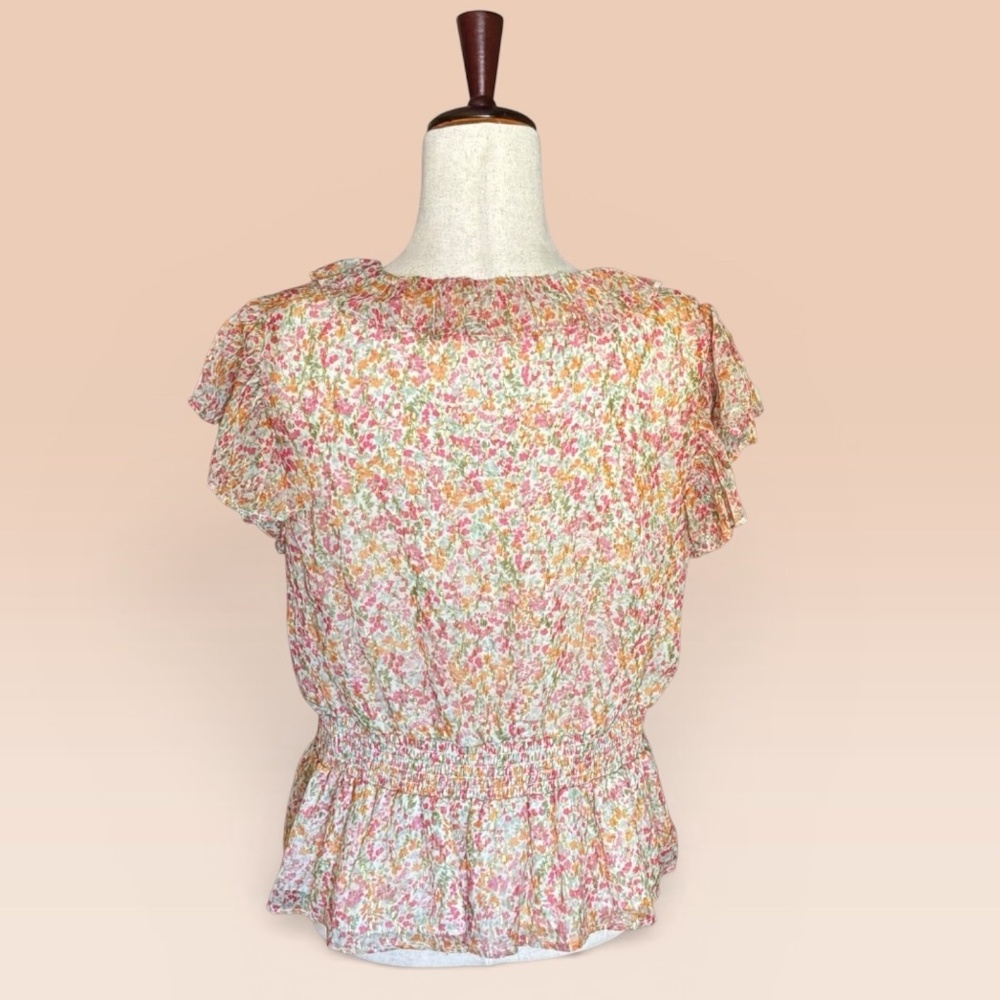 New Parker Top Multicolor Floral Ruffle Blouse with Metallic Threads - Picture 4 of 11